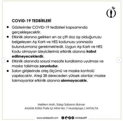 58. Antalya Altın Portakal Film Festivali Covid-19 Tedbirleri